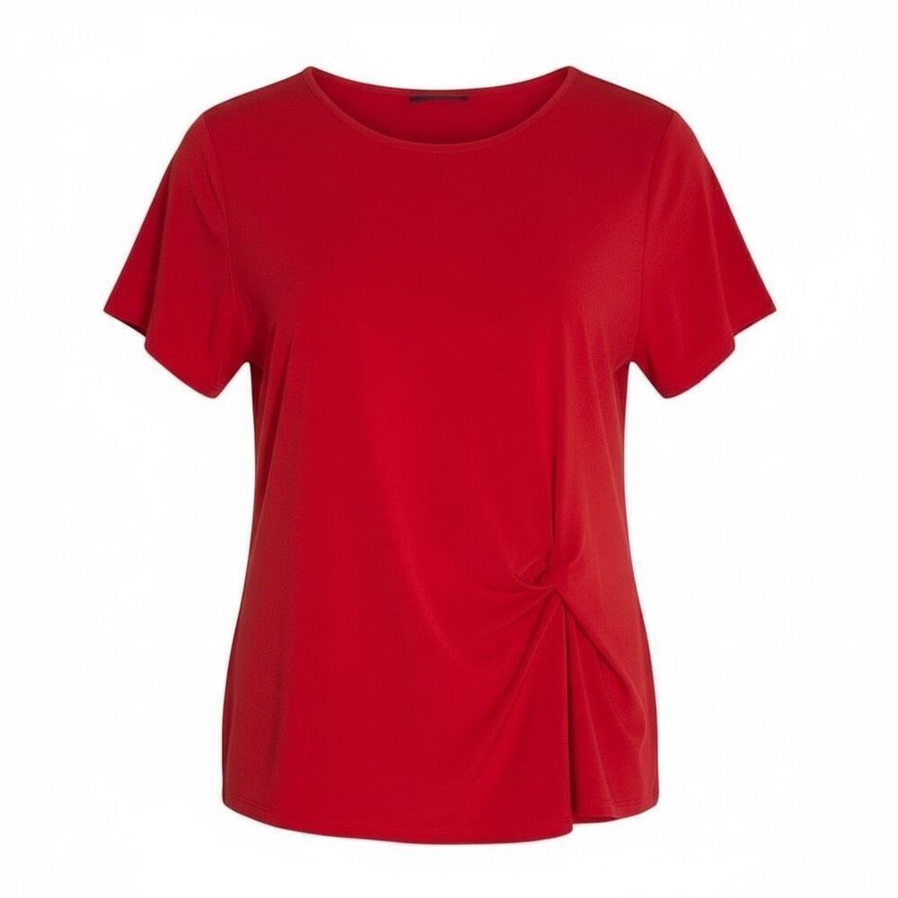 INC International Concepts Twisted Asymmetrical Short Sleeve Top Red Size 2X